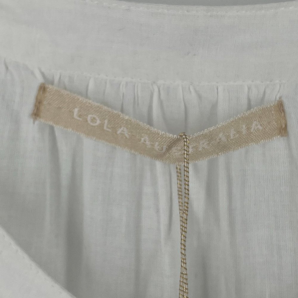 NWT Lola Australia Vacay Ova White Navy Embroidered Peasant Blouse Top Large - Picture 7 of 10
